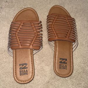 Billabong Women’s Malibu Flat Sandals Brown Leather Sz 9 Slides, Summer, Casual